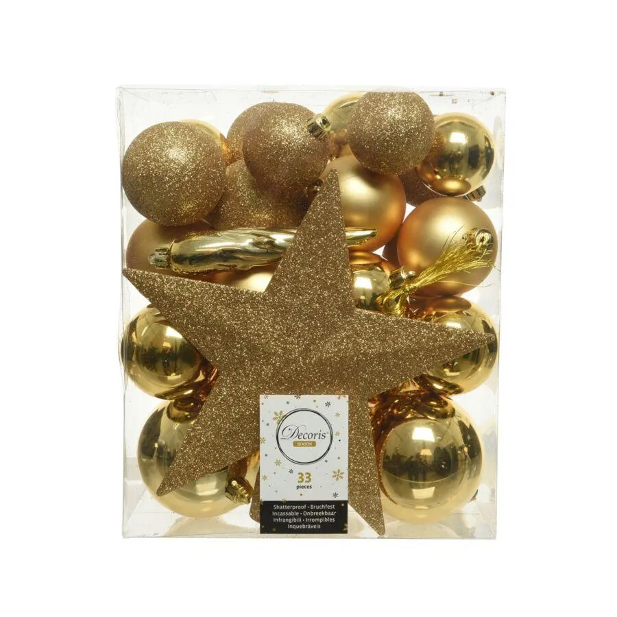 Decoris Kerstballen Kunststof Mix 33-delig Licht Goud