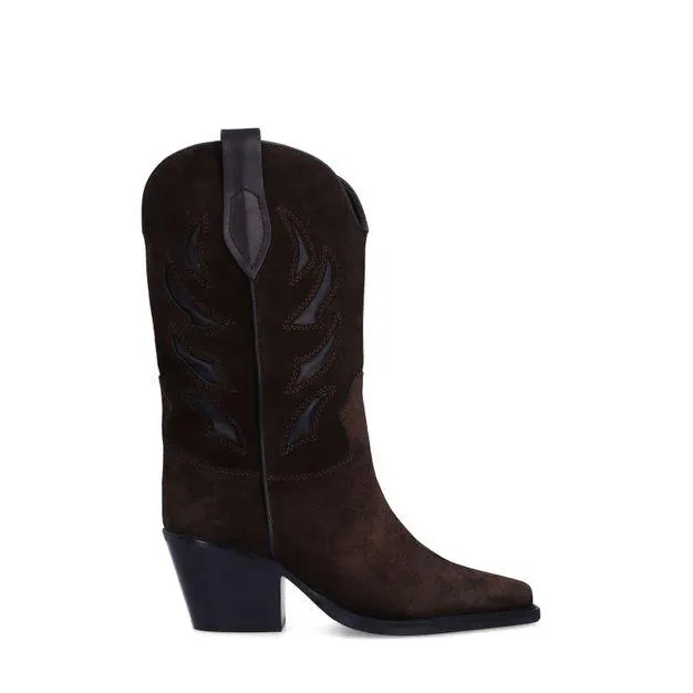 Donkerbruine suède cowboylaarzen met sierstiksels