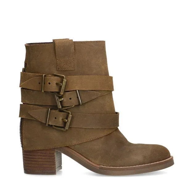 Taupe suède enkellaarsjes met buckles