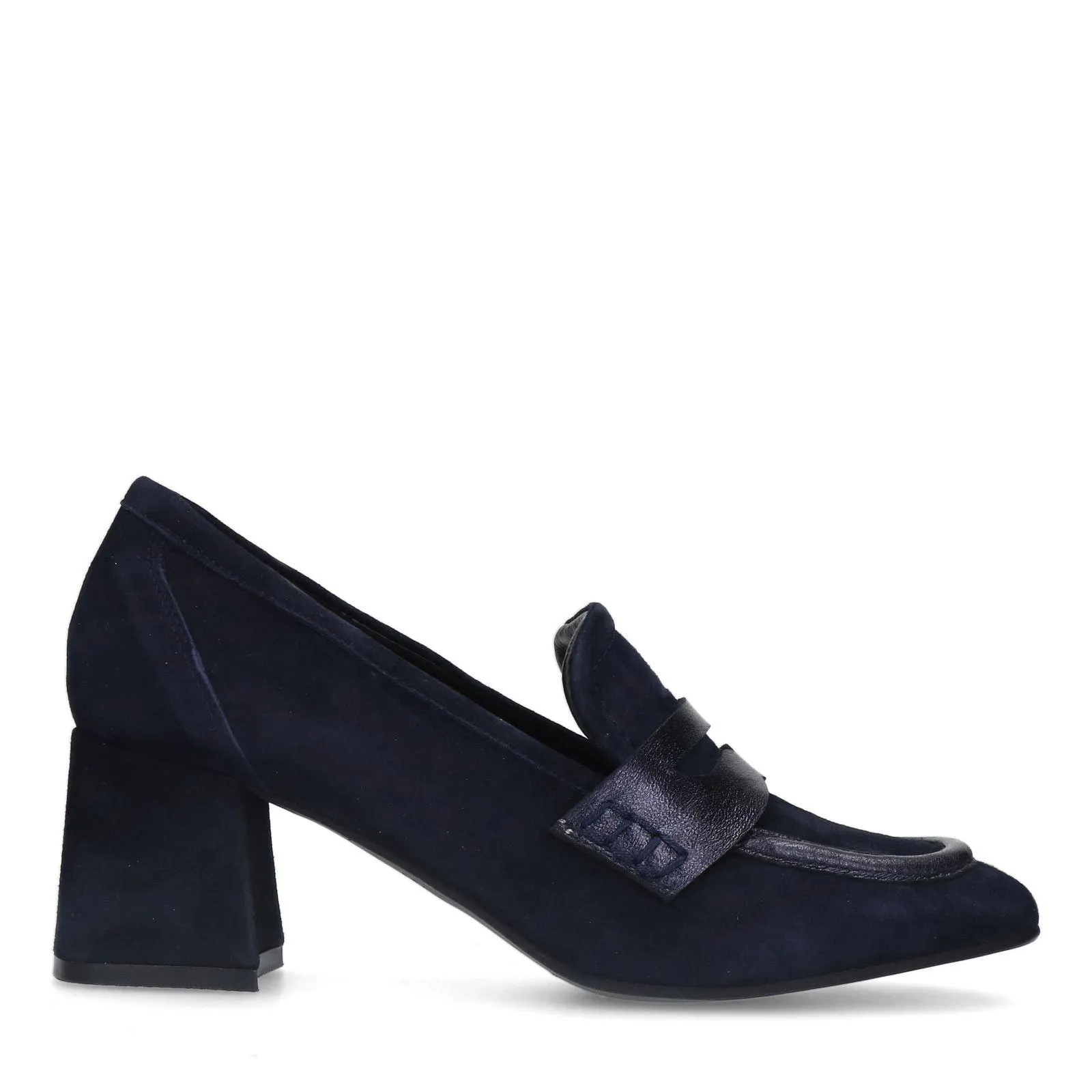 Manfield Donkerblauwe suède loafer pumps