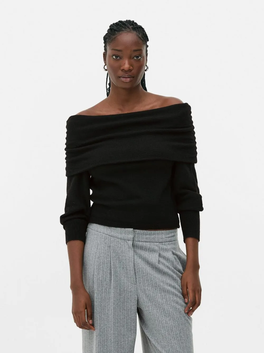 Pull à encolure bateau repliée