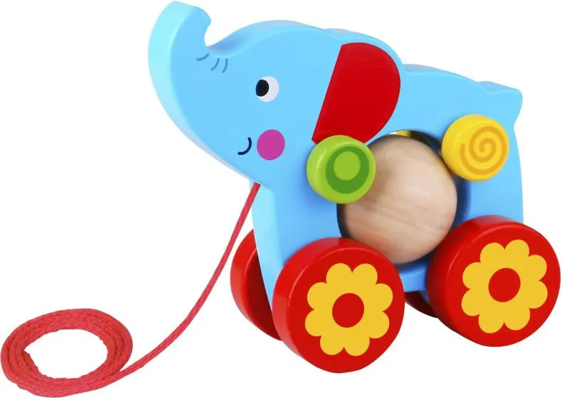 Tooky Toy Olifant Houten Trekfiguur 18 maanden Blauw/Rood