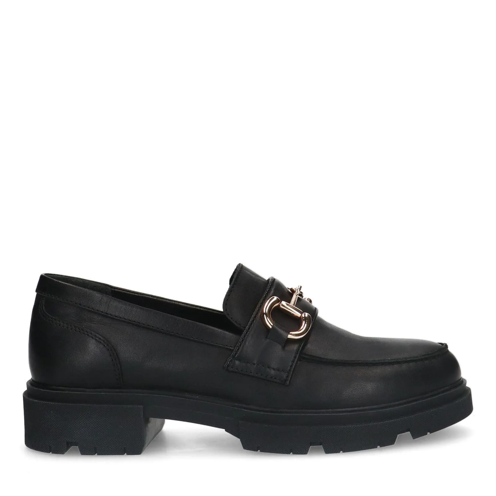 Manfield Zwarte leren loafers met goudkleurig detail
