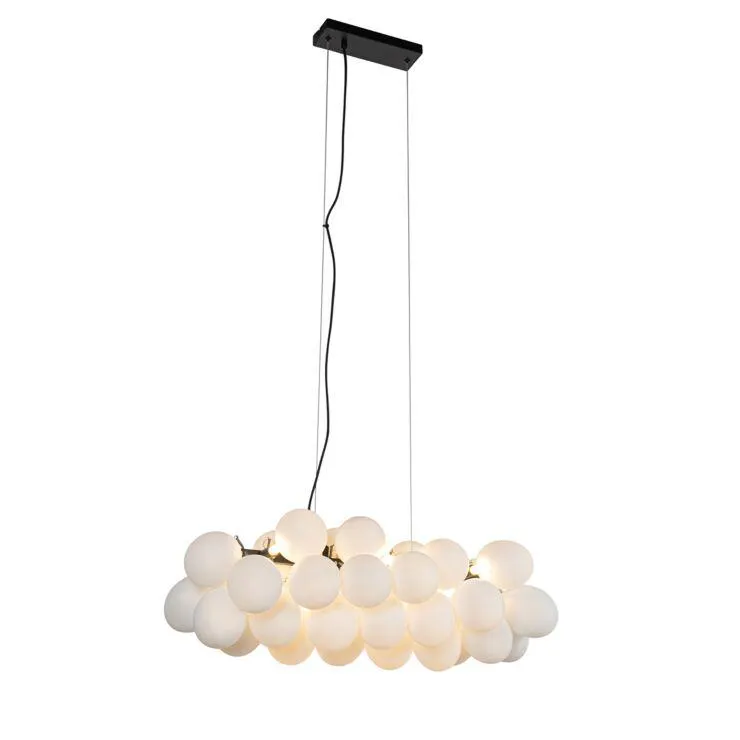 Hanglamp zwart met opaal glas 8-lichts langwerpig - Uvas