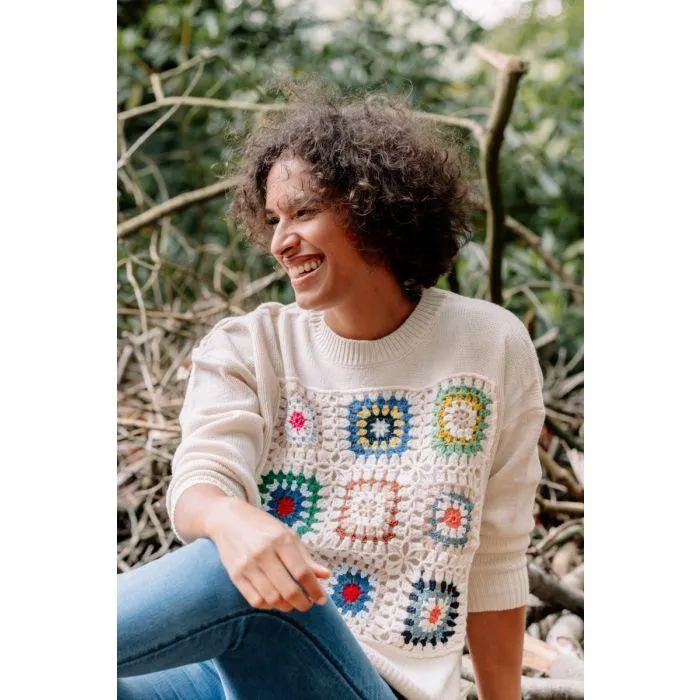 Ecru multicolour trui