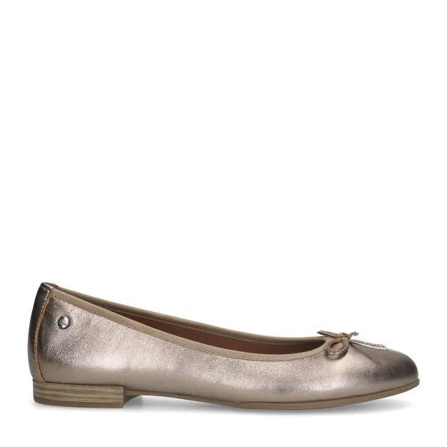 Bronzen leren ballerina's met strik