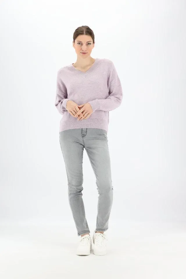 Lila superzachte trui met V-hals
