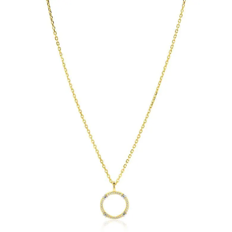 ZINZI goldplated zilveren ketting 45cm met open ronde hanger, verfraaid met X-details en witte zirkonia’s ZIC2814
