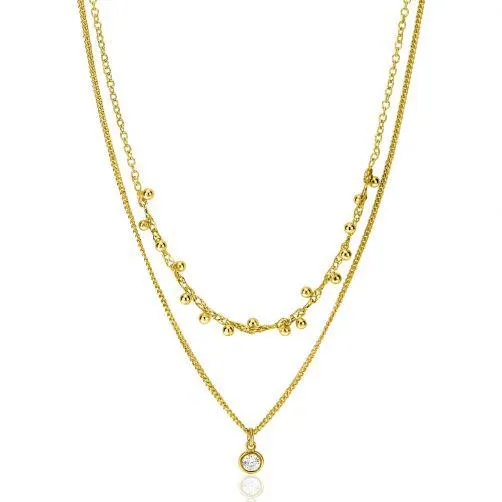 ZINZI gold plated zilveren multilook ketting met ronde zetting witte zirconia en 16 bolletjes 39-42cm ZIC2520Y