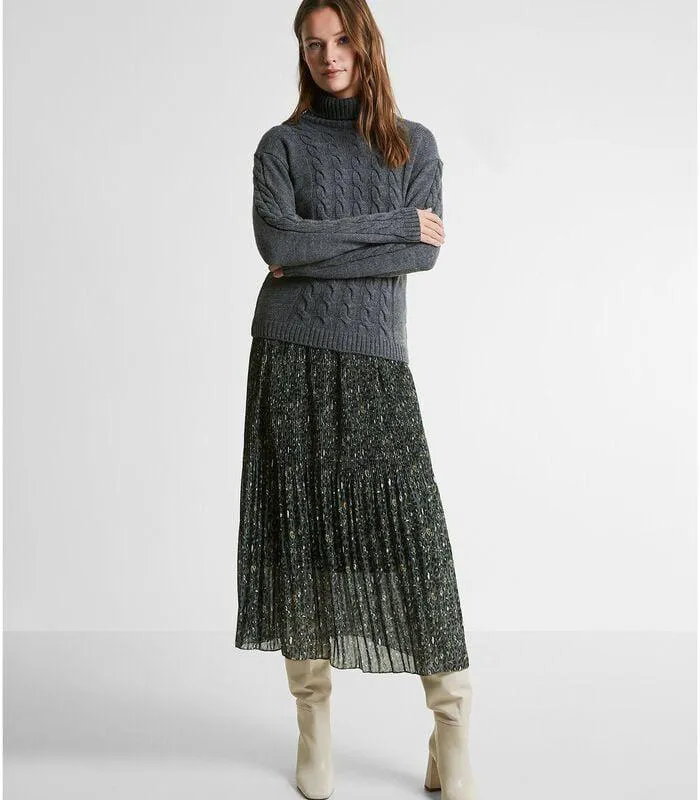 Gevlochten Trui Met Omgeslagen Kraag Medium Grijs