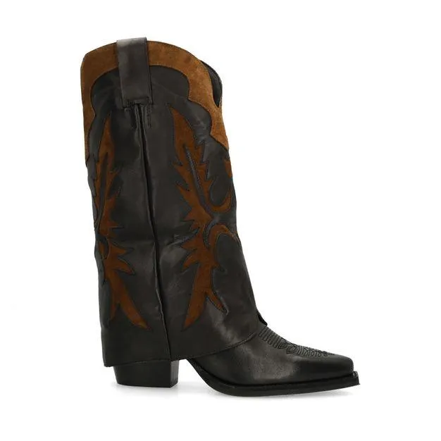Zwarte leren Cowboylaarzen met bruine suède details