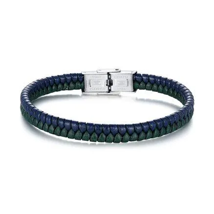 Armband in edelstaal, blauw en groen gevlochten