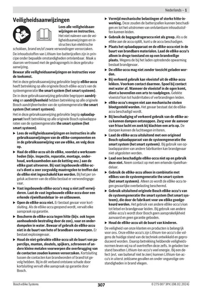 Electric Bike Manual van 12 februari tot 12 augustus 2025 - folder pagina 307