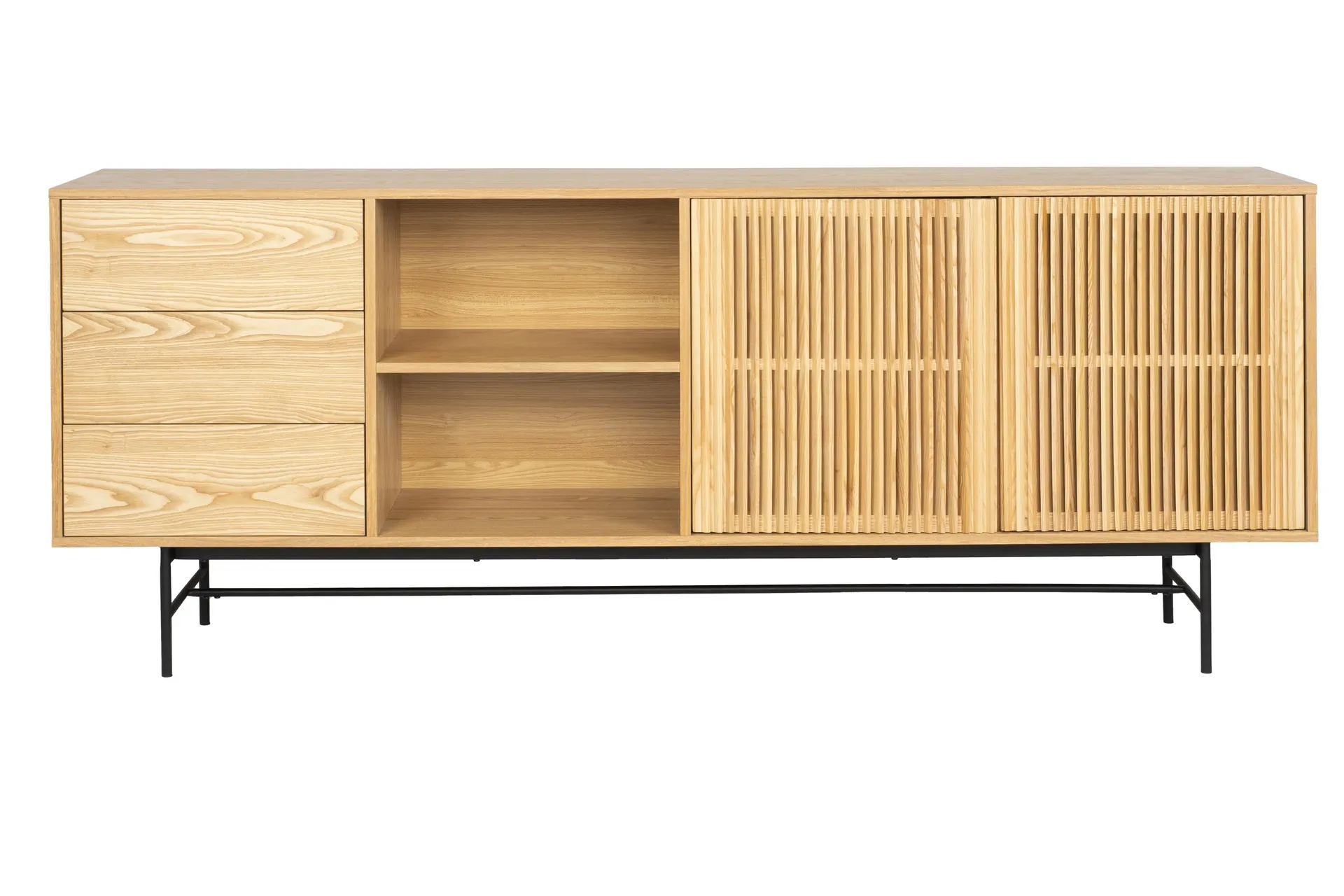 Dressoir 220cm 2 deuren, 3 lades, 2 open vakken