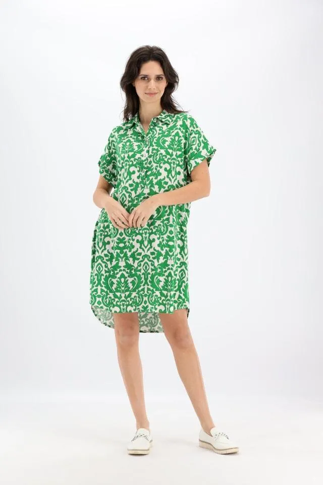 Groen/wit geprinte korte losse jurk