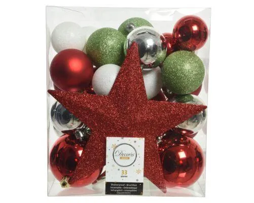 Decoris 023245 Kerstballen Kunststof Mix - 33 Stuks