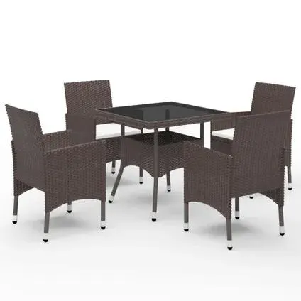 vidaXL Mobilier à dîner de jardin 5 pcs Marron Résine tressée et verre