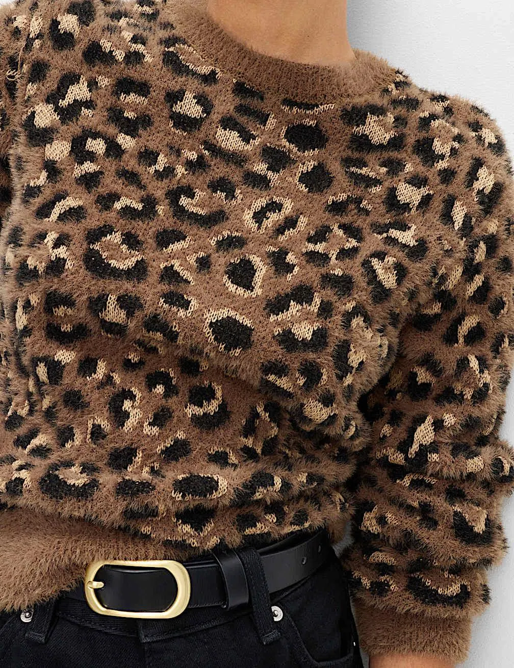 Animal Print Crew Neck Cropped Jumper