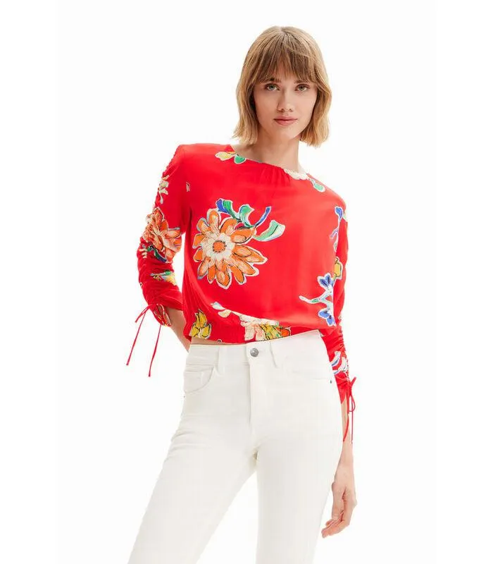 T-shirt court verzamelde bloemen vrouw