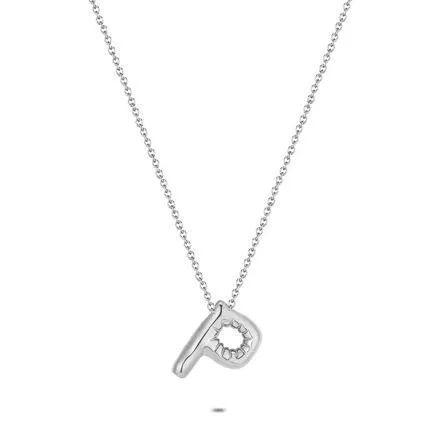 Halsketting in edelstaal, bubble letter P