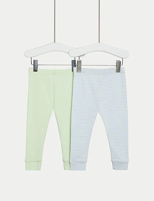2pk Pure Cotton Striped & Plain Leggings (0-3 Yrs)