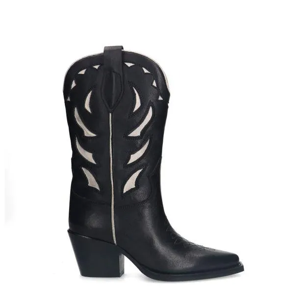 Zwarte leren cowboylaarzen met sierstiksels