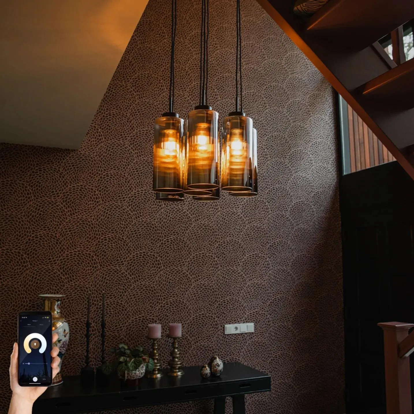 Slimme hanglamp zwart met smoke glas 7-lichts incl. 7 Wifi ST64 - Laura