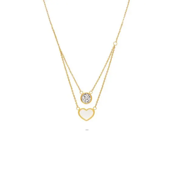 Halsketting in edelstaal, hart en cirkel