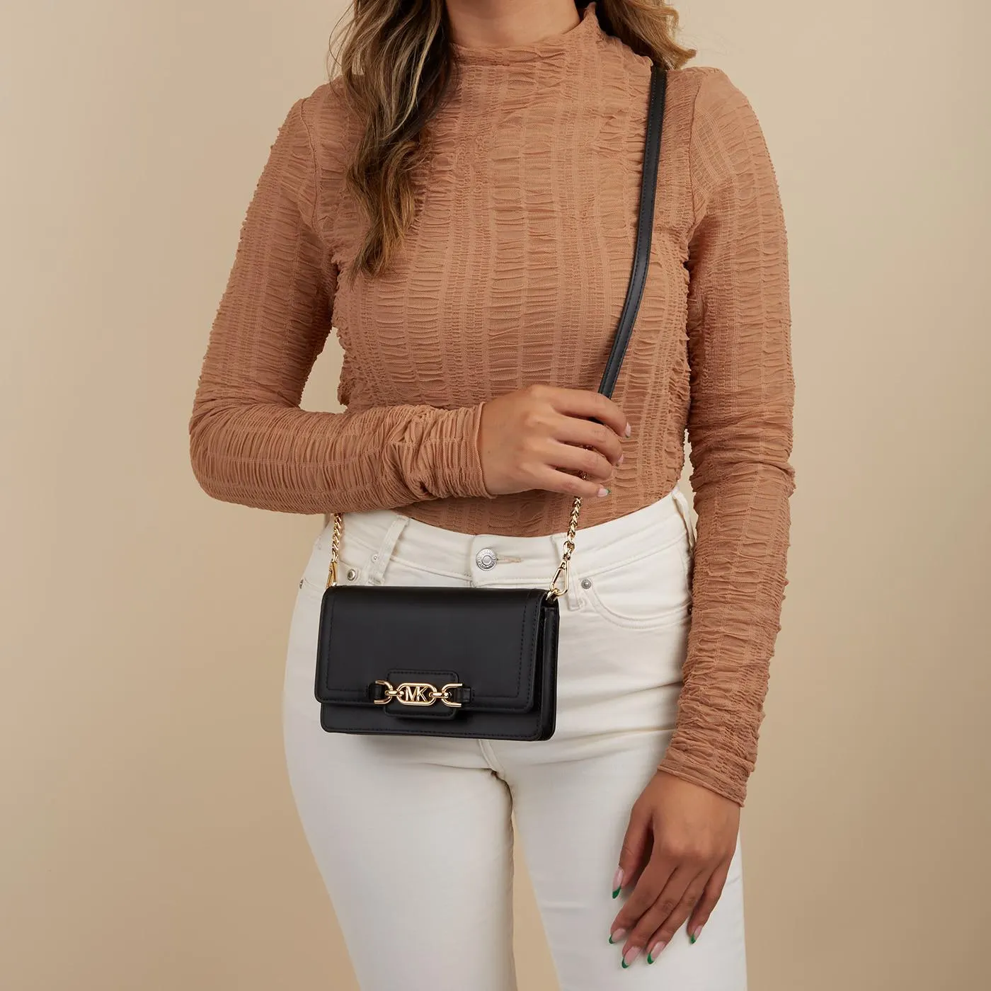 Heather Zwarte Leren Crossbody Tas 32F2G7HC1L-001