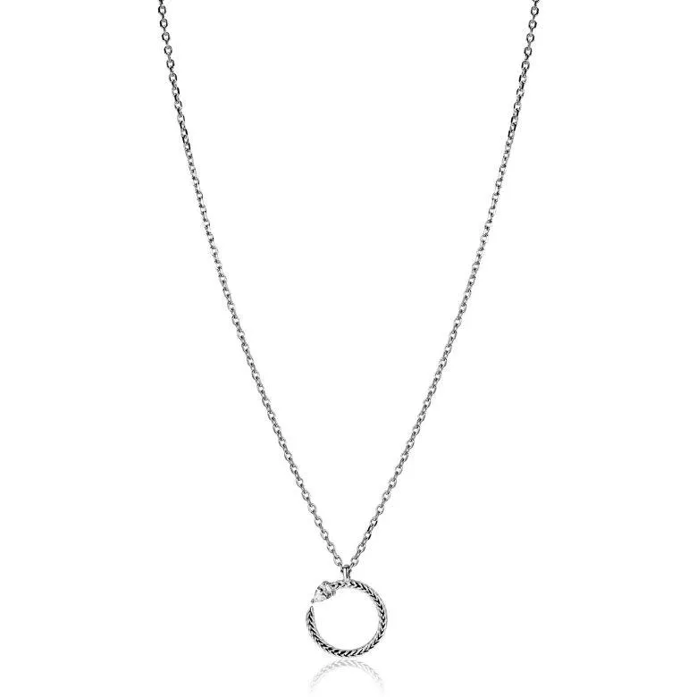 ZINZI zilveren ketting 42–45cm met ronde slang-hanger (15mm), bezet met peervormige witte zirkonia ZIC2722