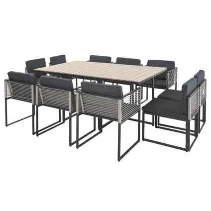 Ensemble de jardin Monaco - Acier et polywood - Anthracite - 10 personnes - 180x118cm