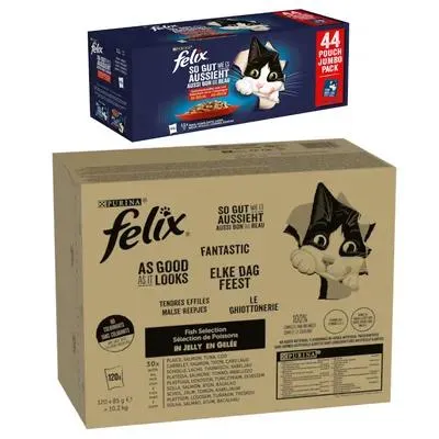 Jumbopack Felix 120 x 80 /85 g pour chat + 44 x 85 g sachets offerts !
