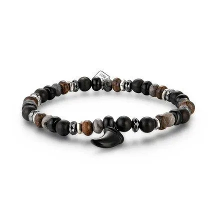 Armband in edelstaal, grijze en bruine stenen, tand