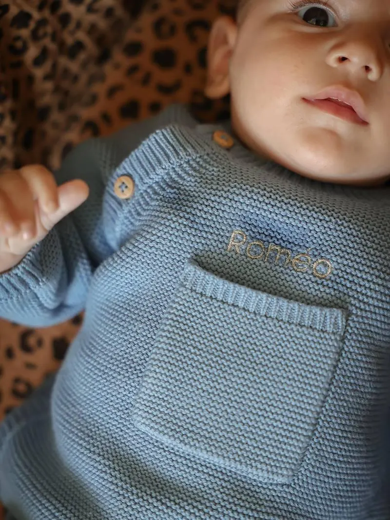 Ensemble naissance en tricot - bleu glacier