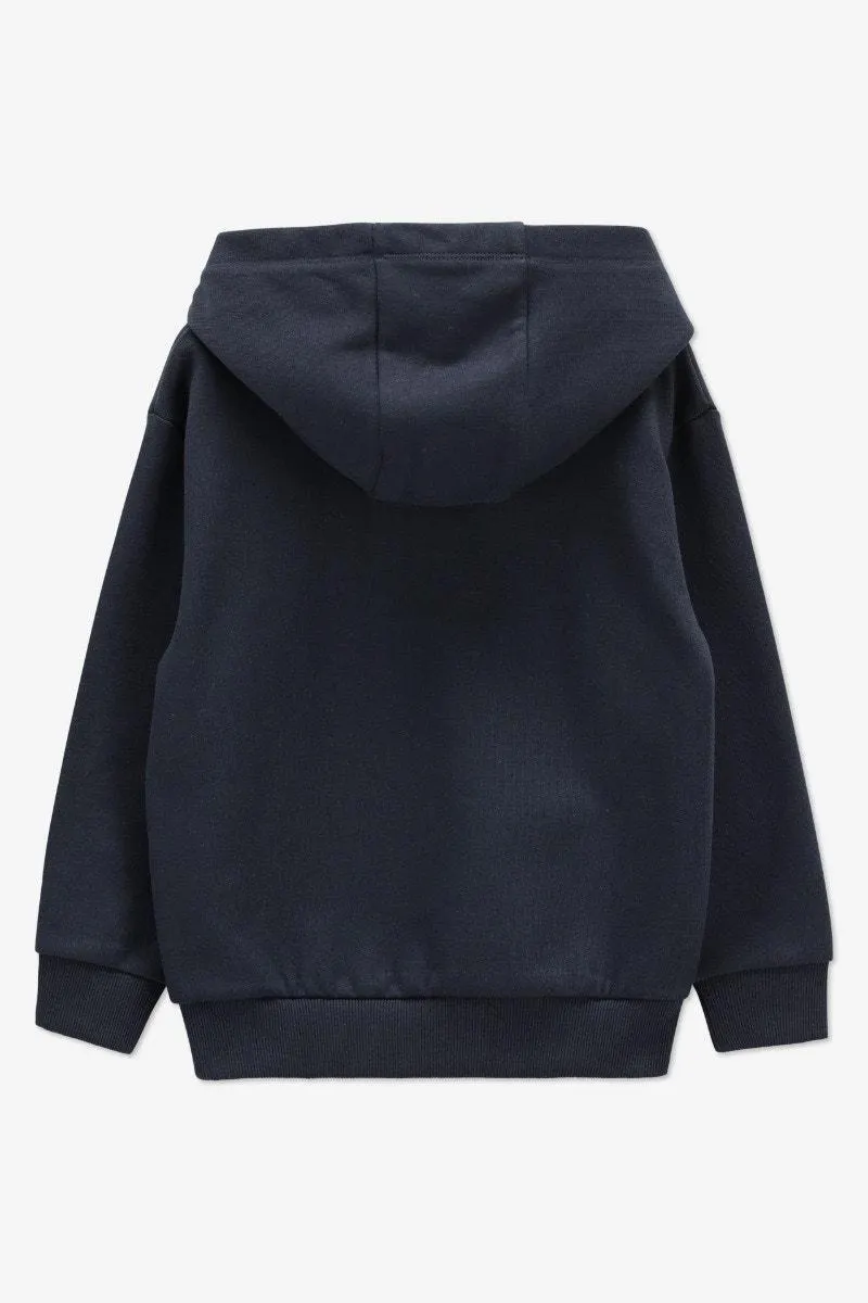 Donkerblauwe hoodie met kleine print