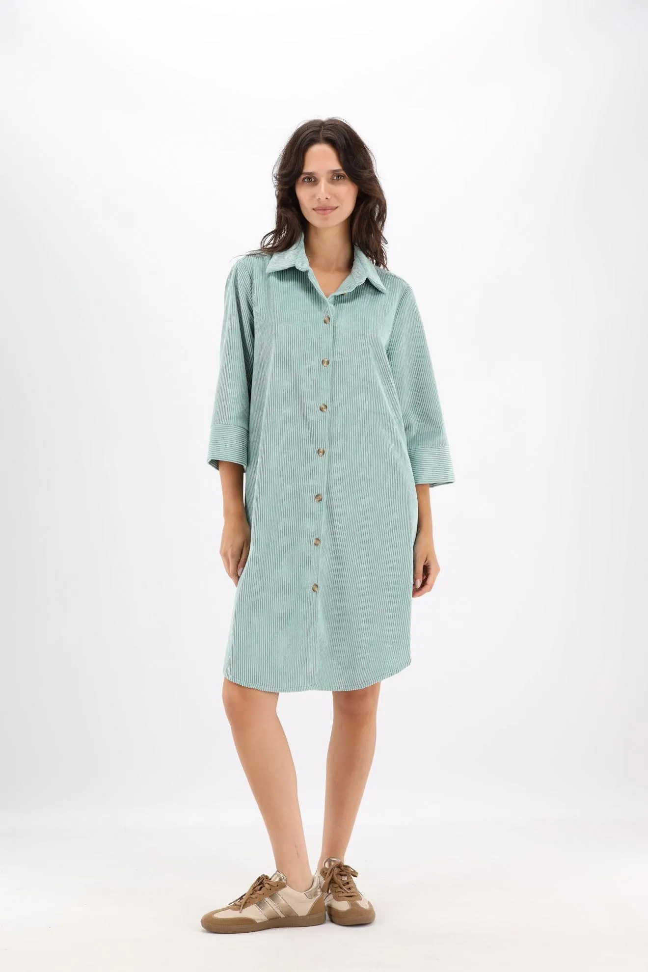 Mint kort corduroy jurk met hemdkraag