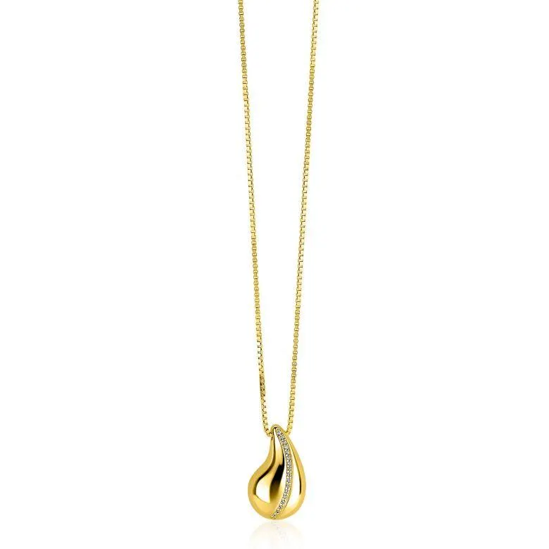 ZINZI gold plated zilveren venetiaanse ketting 45-48cm met druppelvormige hanger 20mm, golvende rij witte zirkonia's ZIC2707Y