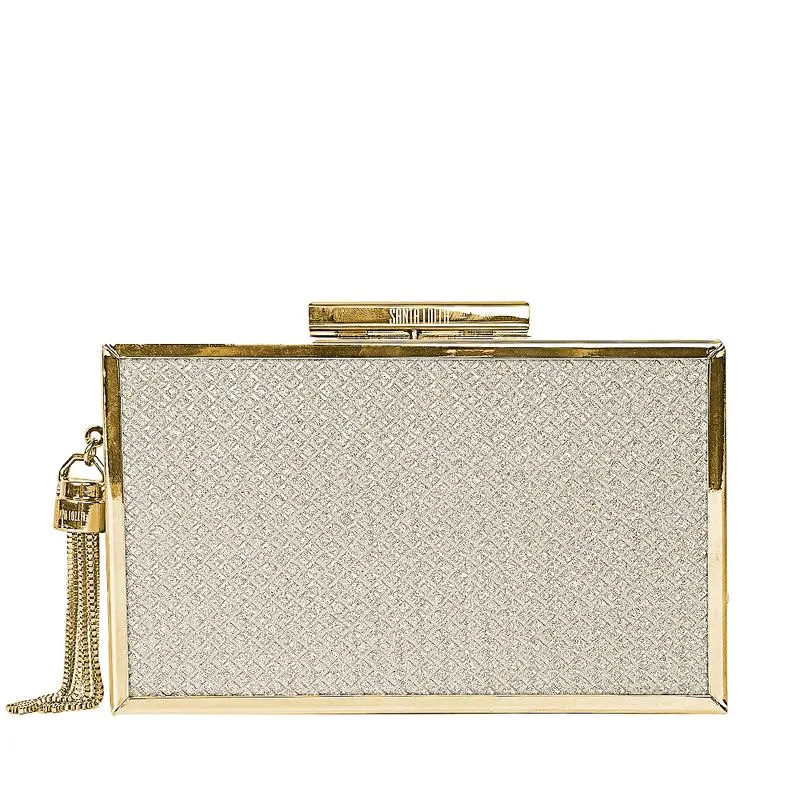Bolsa clutch pequena de glitter dourada festa premium
