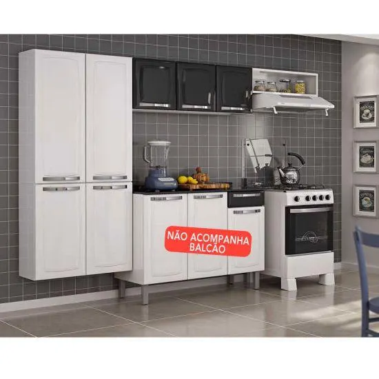 Cozinha Planejada Itatiaia Rose - 7 Portas, 1 Nicho - Branco/Preto