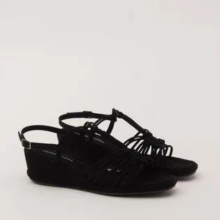 Anabela em nobuck com cabedal macrame - PRETA