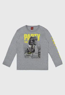 Camiseta Infantil Kyly Dinossauro Cinza