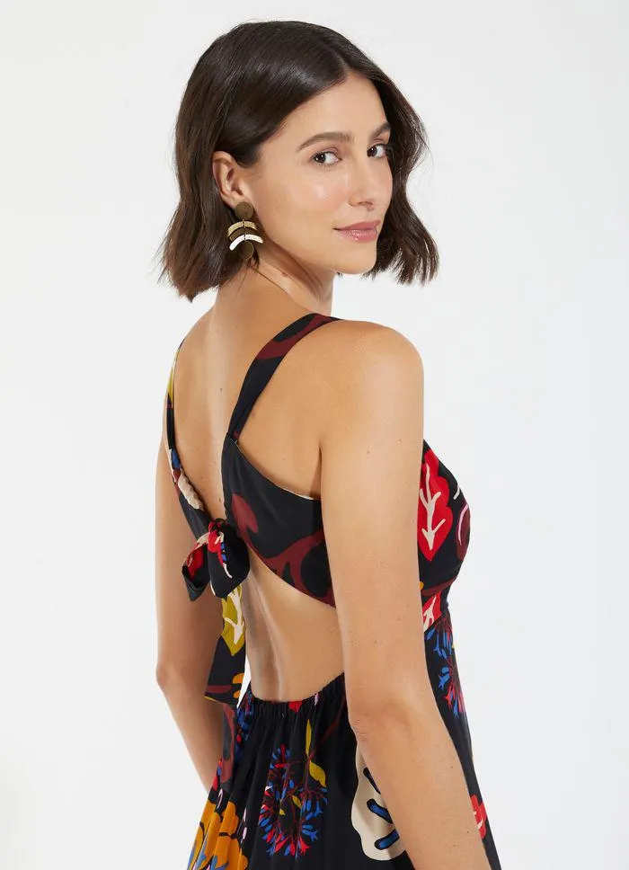 Vestido longo estampado prosa preto