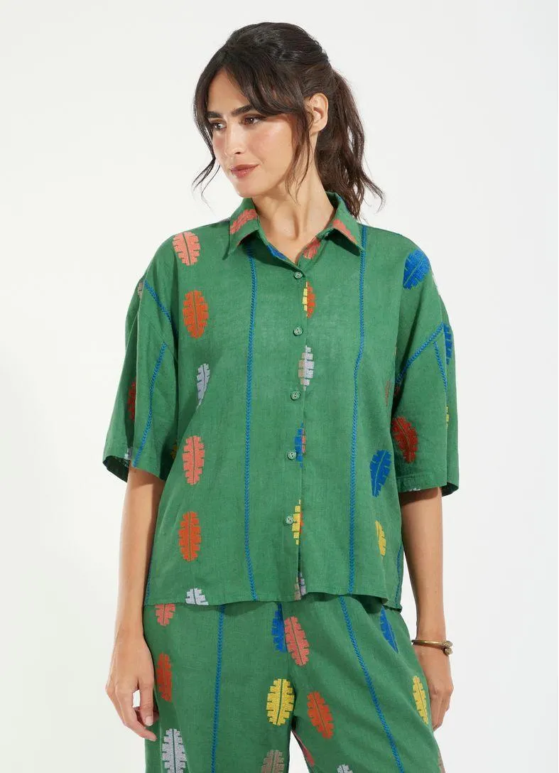 Camisa maxi linho bordado bazar