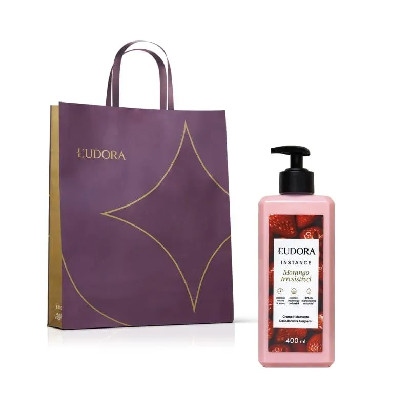 Combo Instance Morango Irresistível: Creme Hidratante Desodorante Corporal 400ml + Sacola M