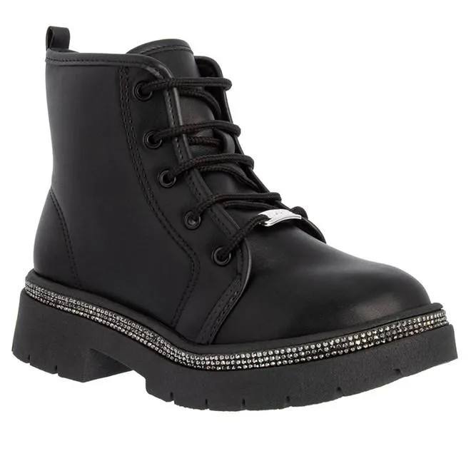 Bota Coturno Infantil Molekinha Tratorada Strass Preto