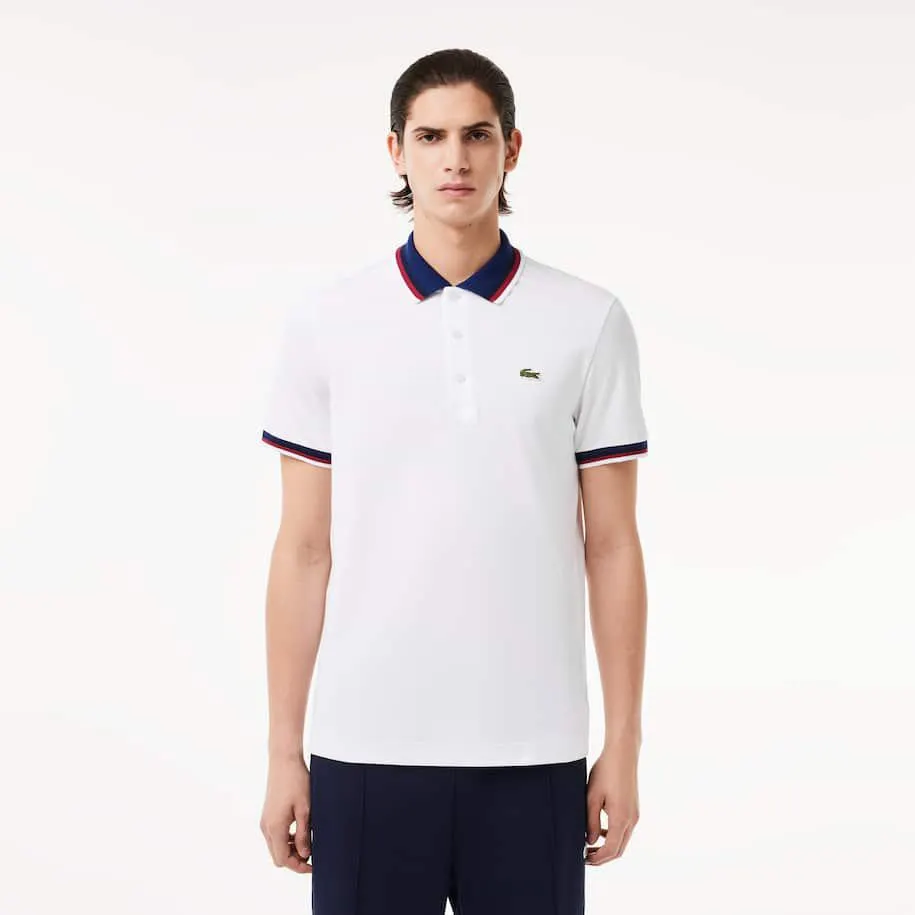 Polo Regular Fit em piqué de algodão com stretch e gola contrastante