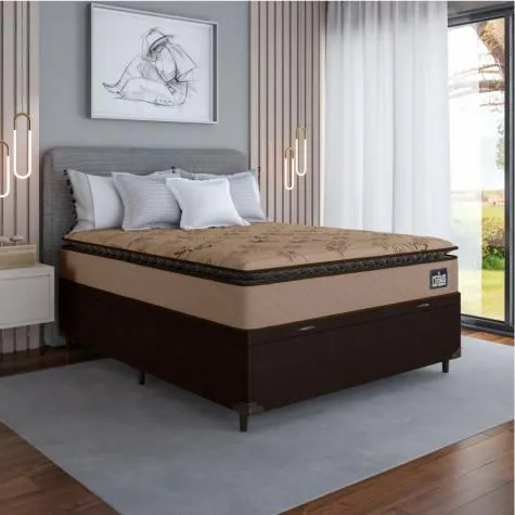 Cama Box Baú Casal Colchão Espuma D33 Pillow Top Van Gogh 138x188x70cm Marrom Hellen - Suporta até 120kg por Pessoa