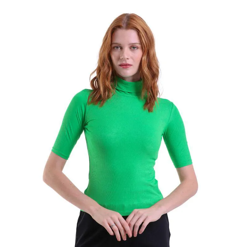 Cropped Manga Curta Gola Alta Trendz Verde Bandeira