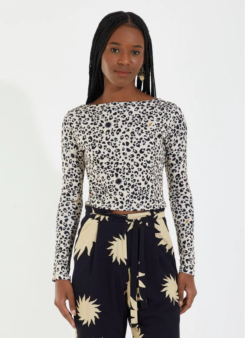 Blusa malha estampada oncinha solar