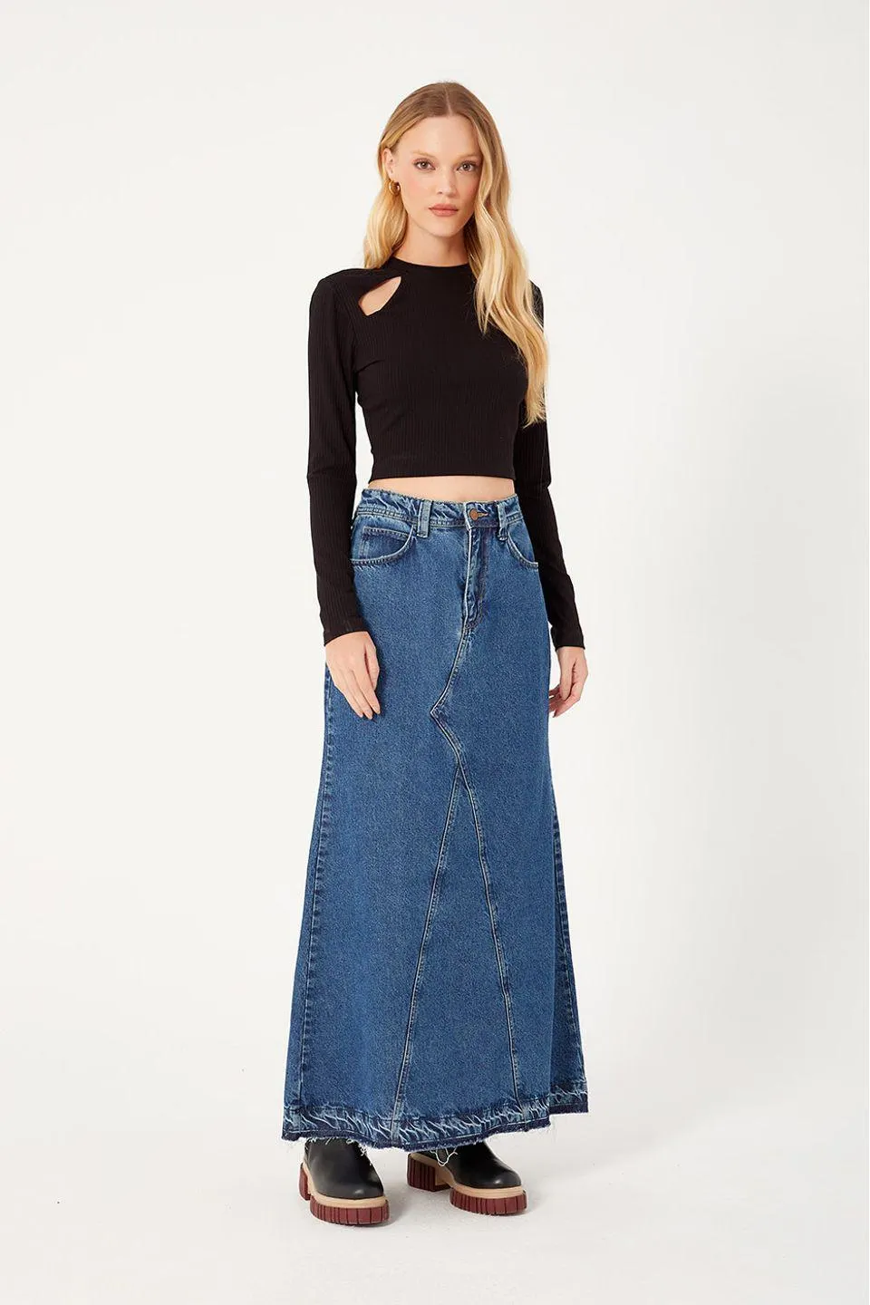 Saia Jeans Bainha Marcada